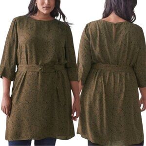 Addition Elle Tunic Dress US 14 Belted Olive Green Floral